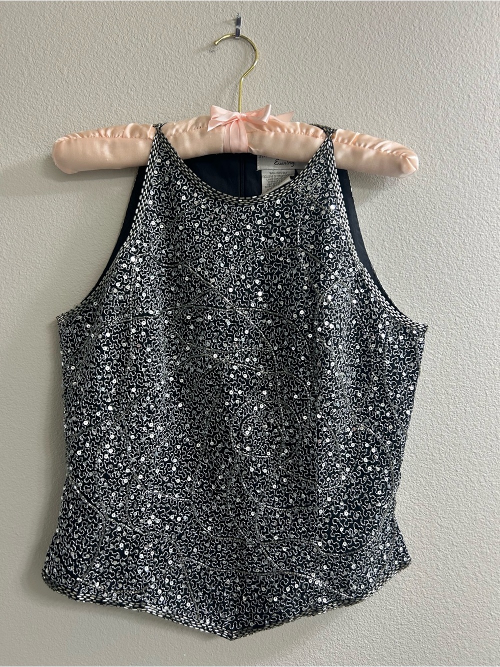 Papell Boutique Evening black & silver sequin halter top